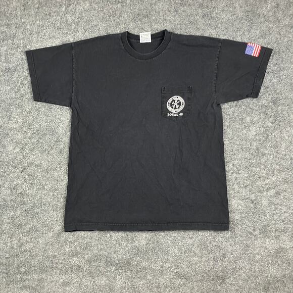 Bayside T-Shirt Mens XL Black Union Graphic Heavyweight  Pocket Tee - Picture 6 of 9